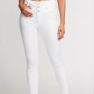 Refuge Triple Button White Skinny Jeans | 0
